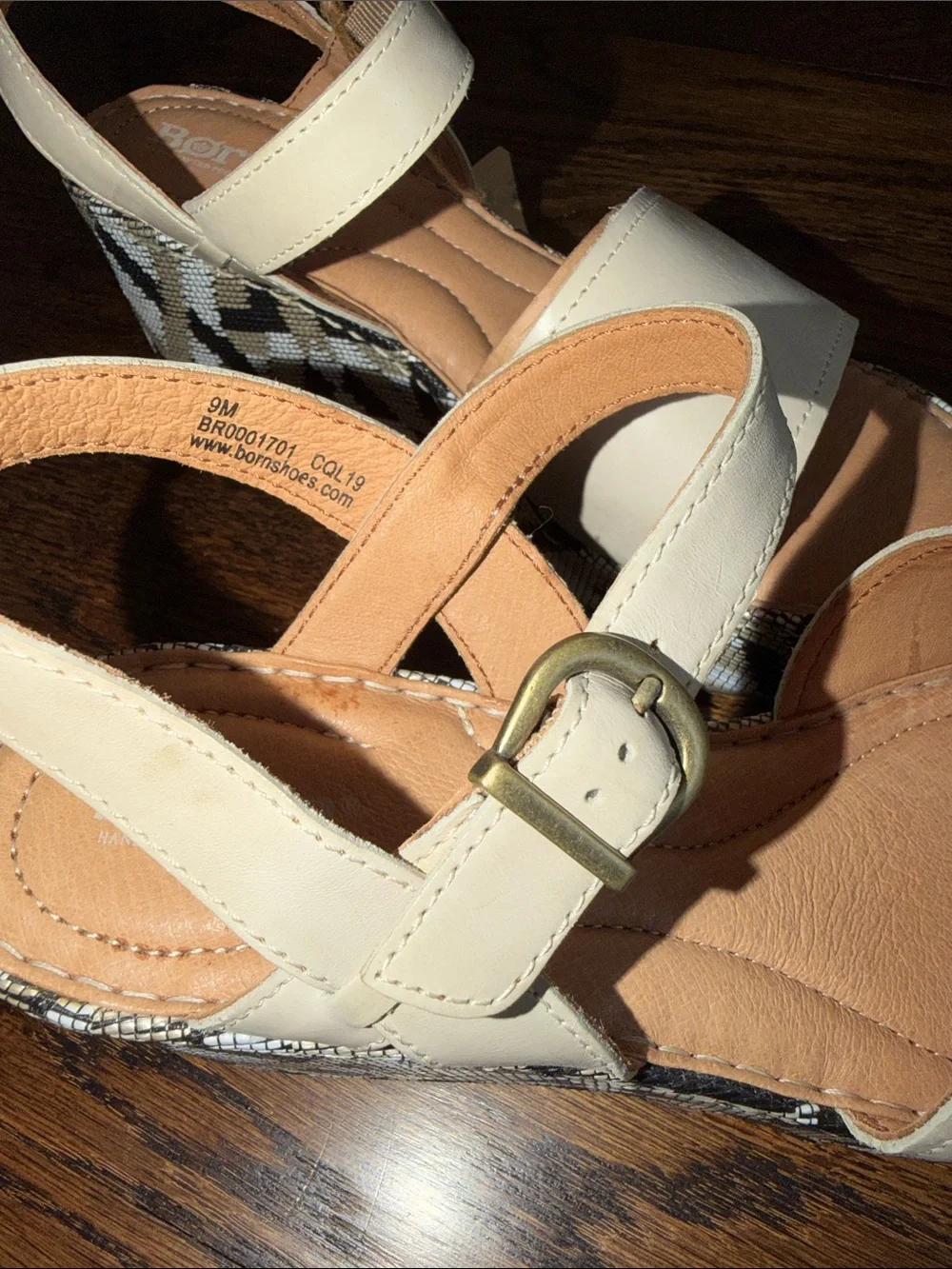 Born Dorrah Cream Platform Sandals with Patterned Wedge